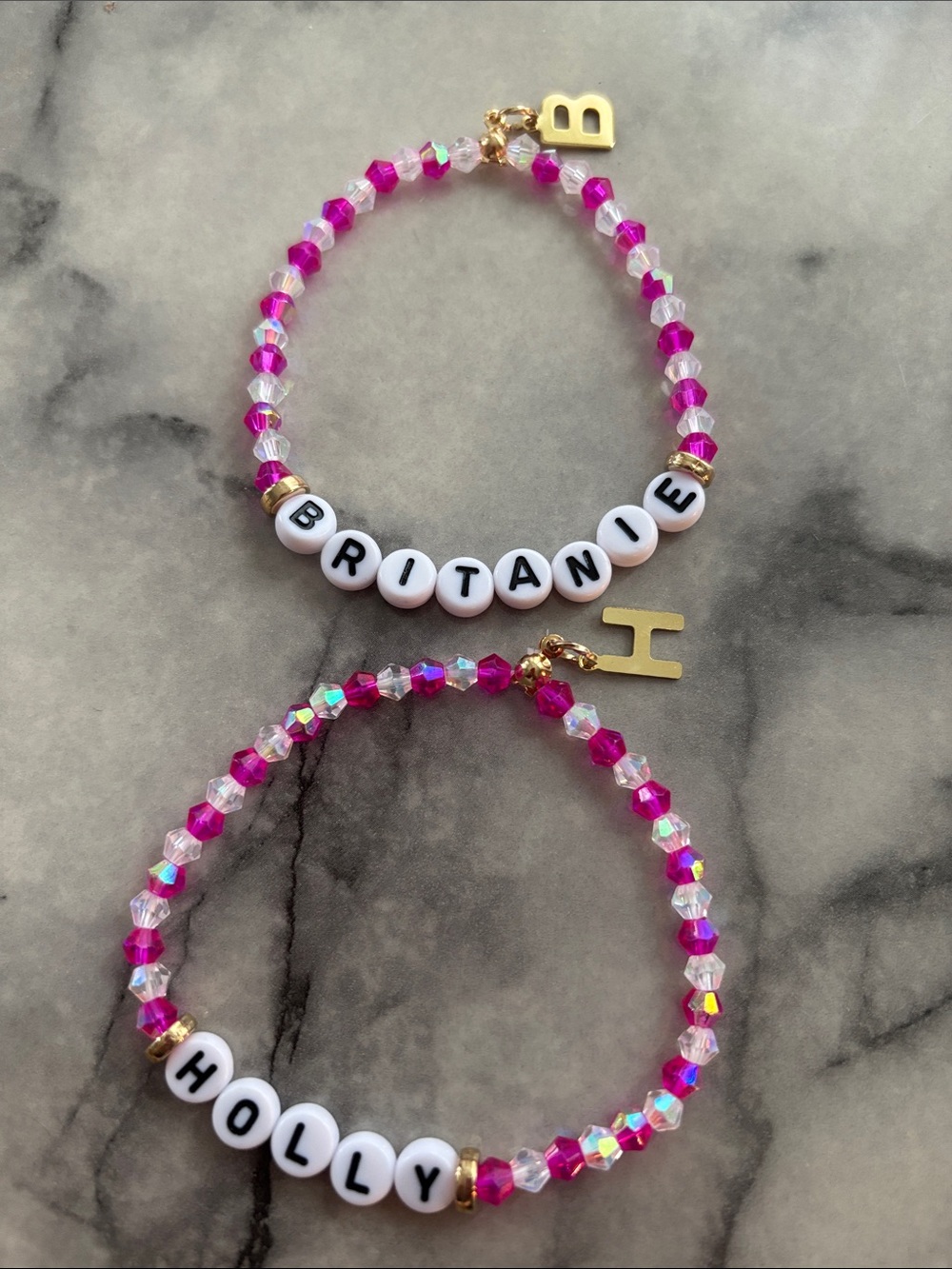 Personalized Beaded Name Bracelet - Custom Letter Charm (made to order)